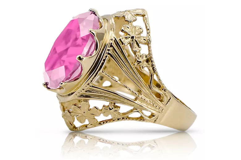 Yellow 8k gold Amethyst ring vrc031x-am Vintage craft Art Deco Russian Soviet USSR style